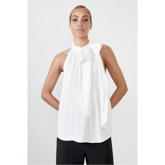 Bardot Viscose Tie Neck Sleeveless Blouse Top in Ivory NWT Sz. XL Sz. X-Large - Picture 2 of 13